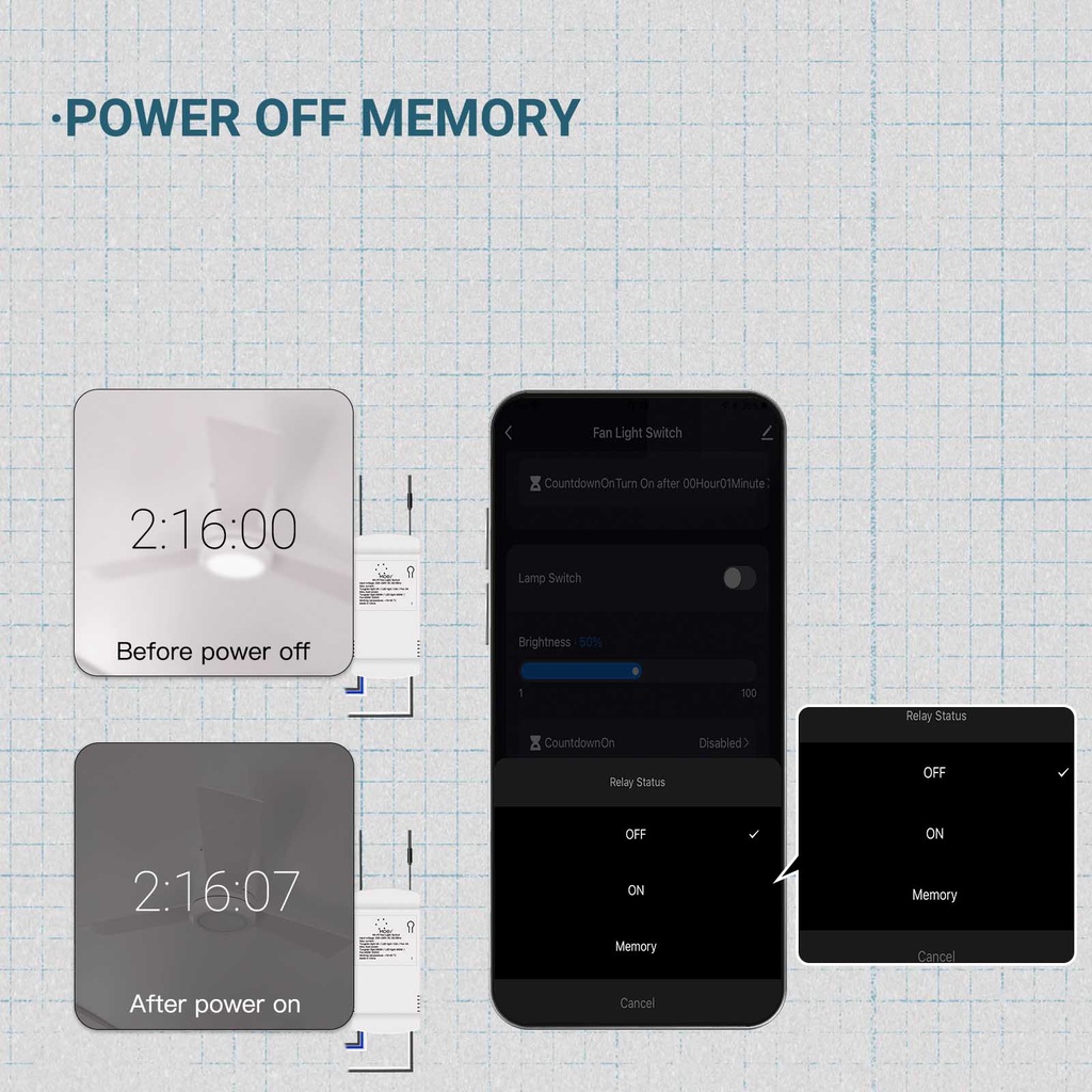 MOES Smart Wi-Fi Ceiling Fan Switch Module Control Fan and Light ...