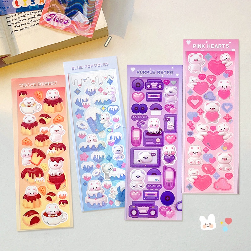 Creative Stereo Visual Cartoon Bear&Bunny Series Stickers Student Photo ...