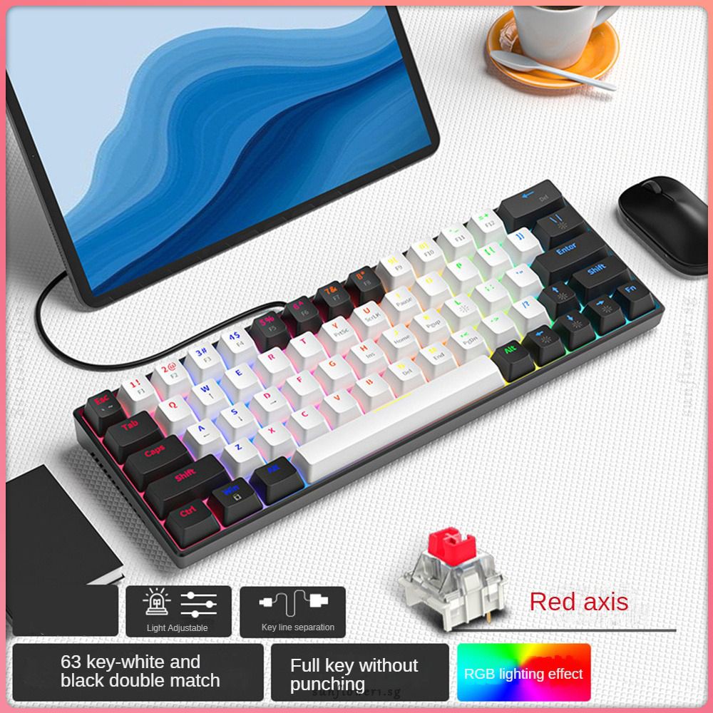 Electric Competition Mechanical Keyboard 63-key Wired Green Shaft Red ...