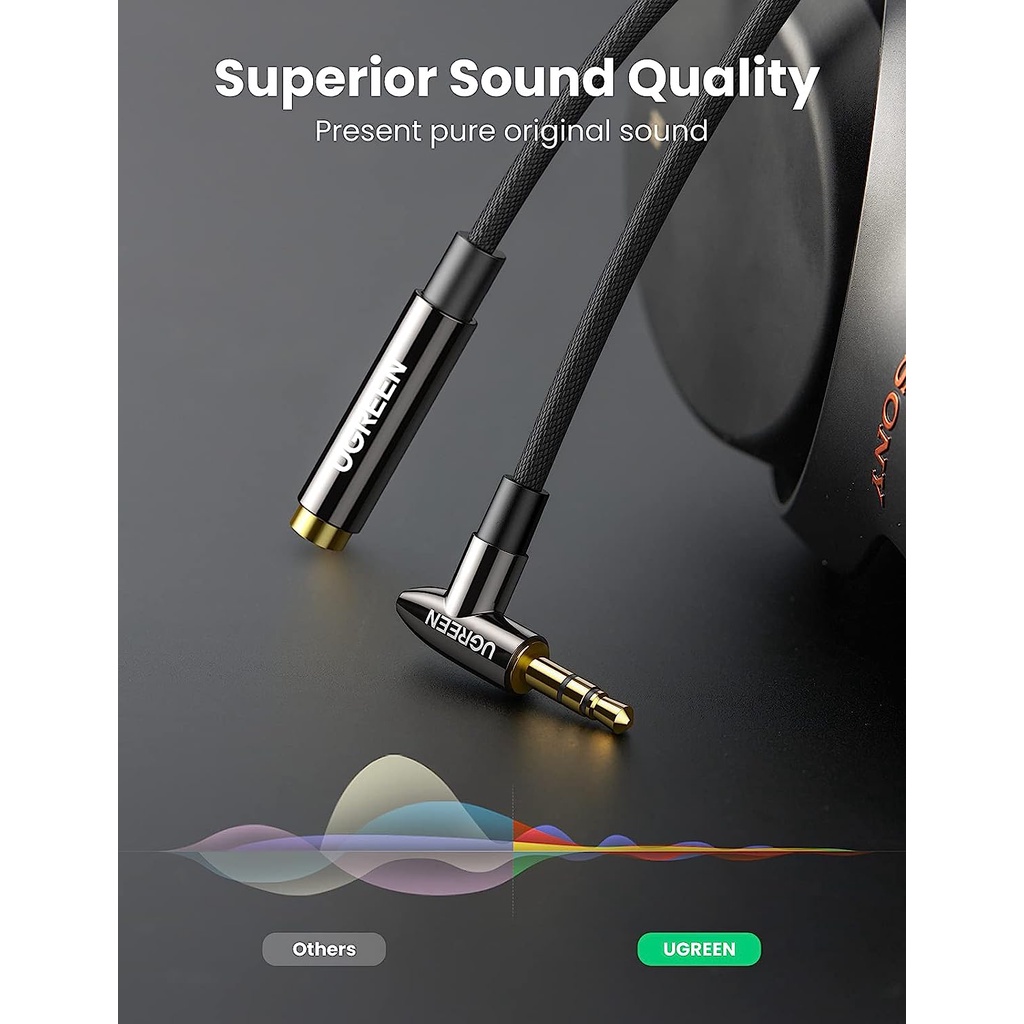 UGREEN 3.5mm Headphone Extension Cable Right Angle Aux Extender Stereo