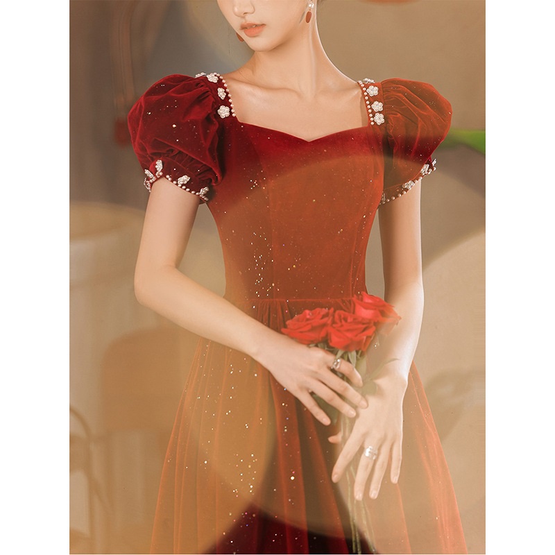 Red long evening on sale gown