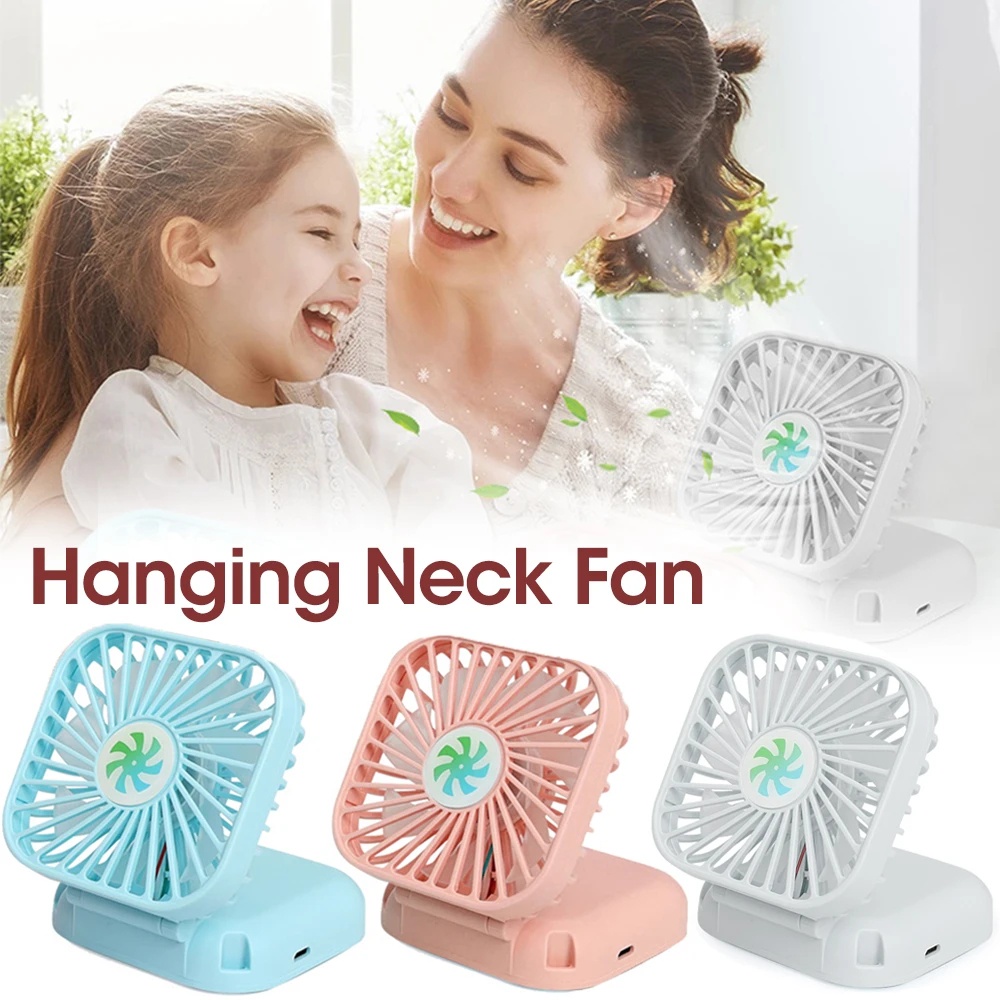 (Lanyard + Cable)Hanging Neck Fans Mini Portable Folding USB Small Fan