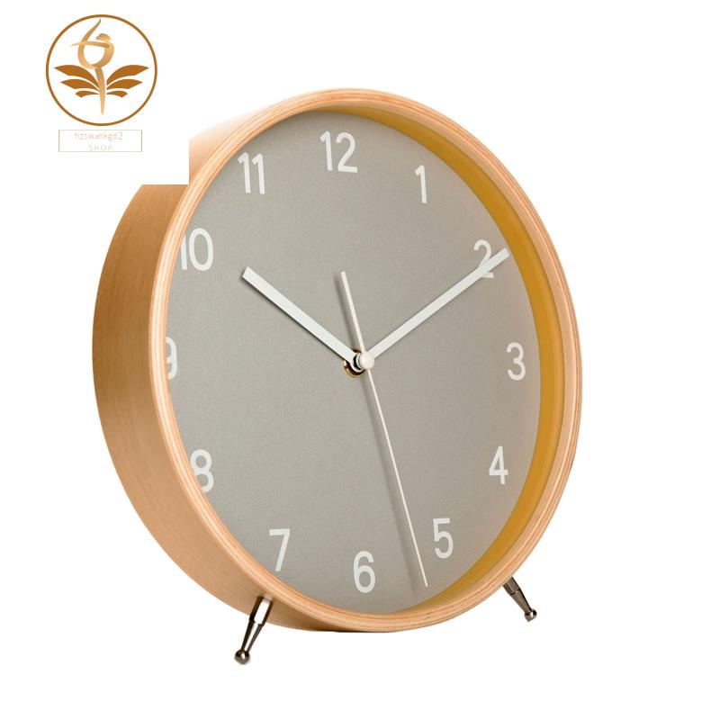 Wood Table Clock, Retro NonTicking Table Desk Clock with Quartz