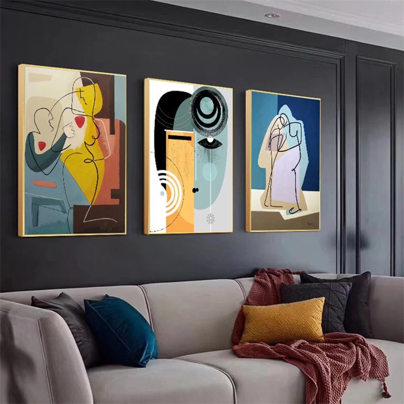Abstract Canvas Painting for Living Room Bedroom Face Black Lines Wall Art Canvas Poster Home Decor Classic Unique Pictures
