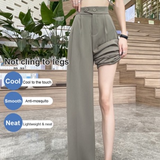 Figure-Flattering Versatile High-Waisted Wide Leg Trousers, Women's Ice  Silk Casual Loose Fit Straight Long Pants, Women's Casual Wide Leg High  Waisted Button Down Straight Long Trousers Pants (Color : :  Clothing, Shoes