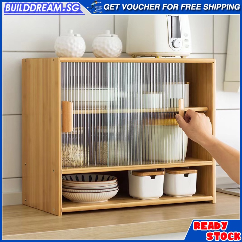 Sliding Door Table Kitchen Shelf Table Top Book Shelf Condiment