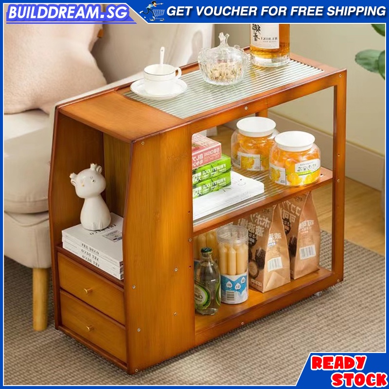 Movable Coffee Table Drawer Side Table with Wheels Sofa Side Storage