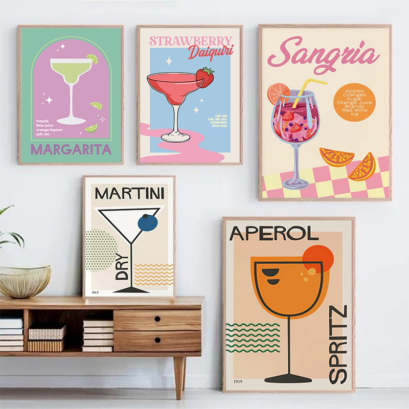 Cartoon Aperol Spritz Martini Margarita Posters And Print Canvas ...