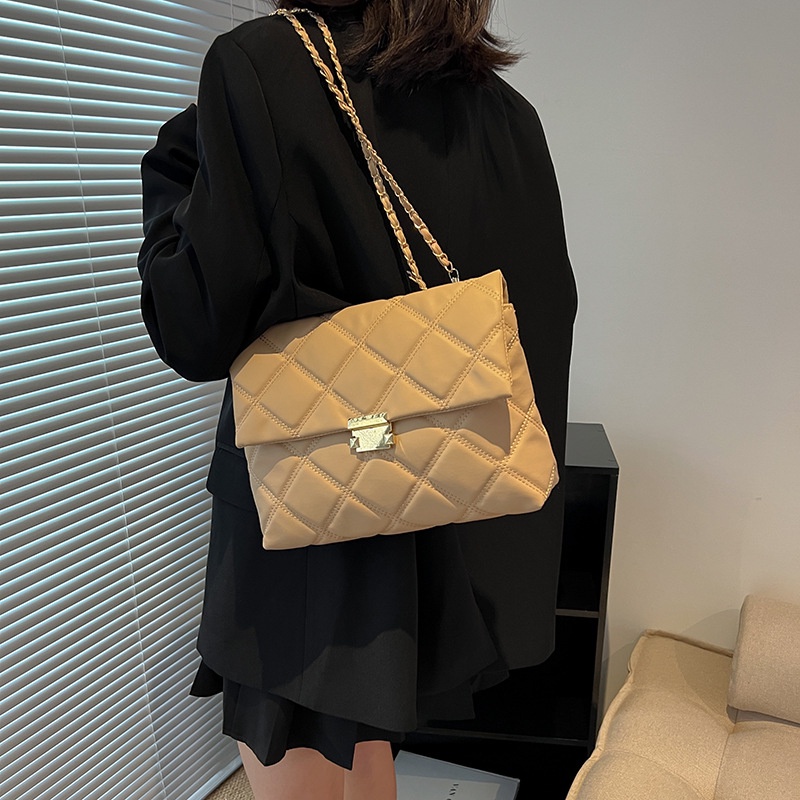 Rhombus Chain Bag Women 2023 Solid Color New Style Trendy Korean Version Fashion Cross-Body Western Lock One-Shoulder Underarm