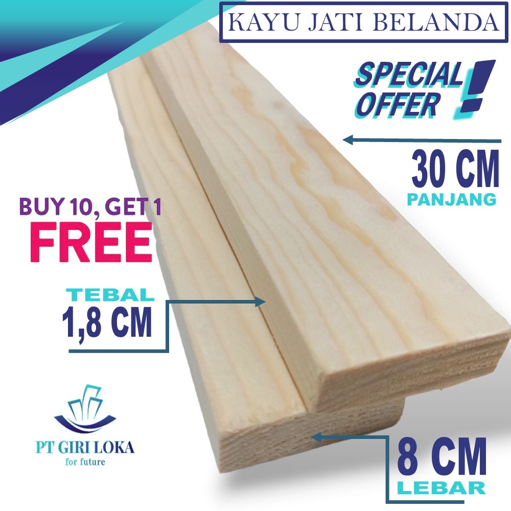 KAYU Wooden Board Sheet 2 Meters 1,8x8x30CM PINE PALET TEAK DUTCH FINE ...