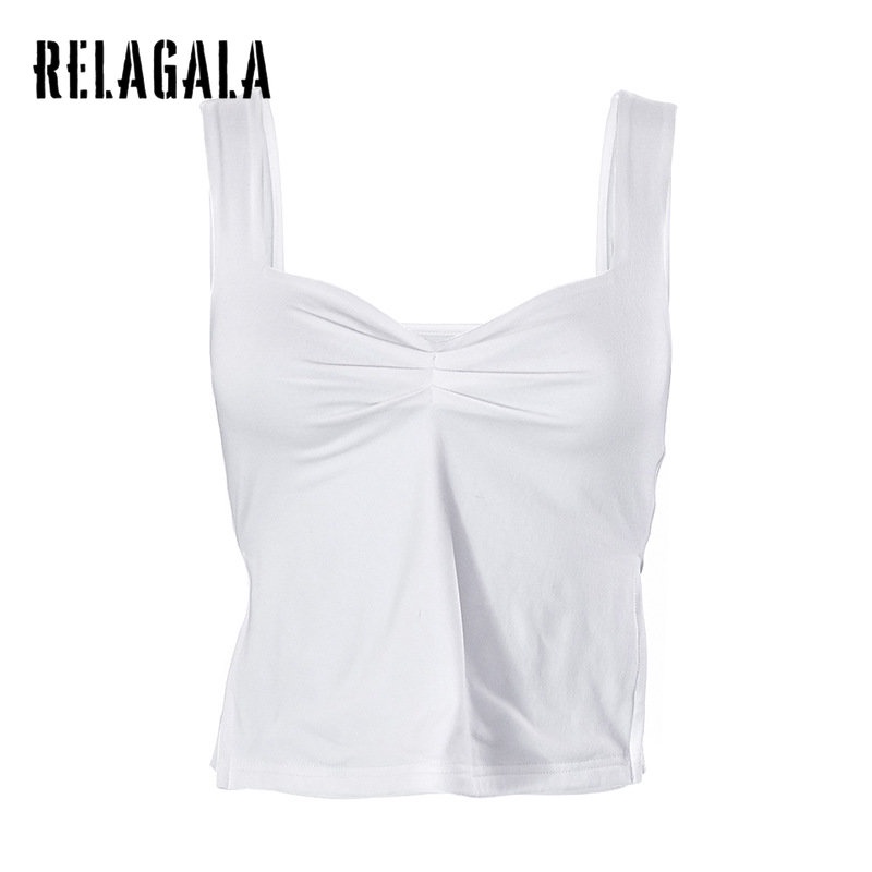 Relagala Womens 2023 Fashionable Solid Colour Square Neck Halter With Pleated Backless Vest 5646