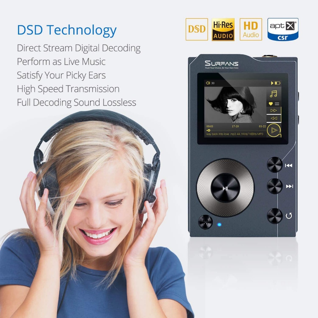 Surfans F HiFi MP Player With Bluetooth Lossless DSD High Resolution Digital Audio Music