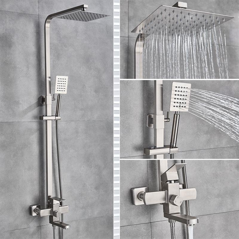 {SG Stock}brush nickle Stainless Steel Rain Shower set Wall Mounted Rainfall Shower Head With