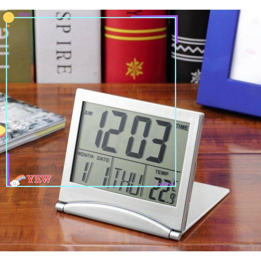 YEW High Quality Alarm Clock Home&Kitchen Folding Table Desk Clock New Weather Calendar Black