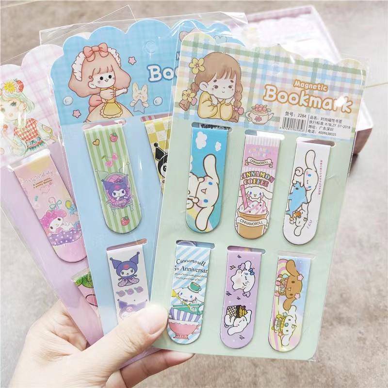 New 6pcs/set Sanrio Cinnamoroll Mymelody Kuromi Cute Magnetic Bookmark ...