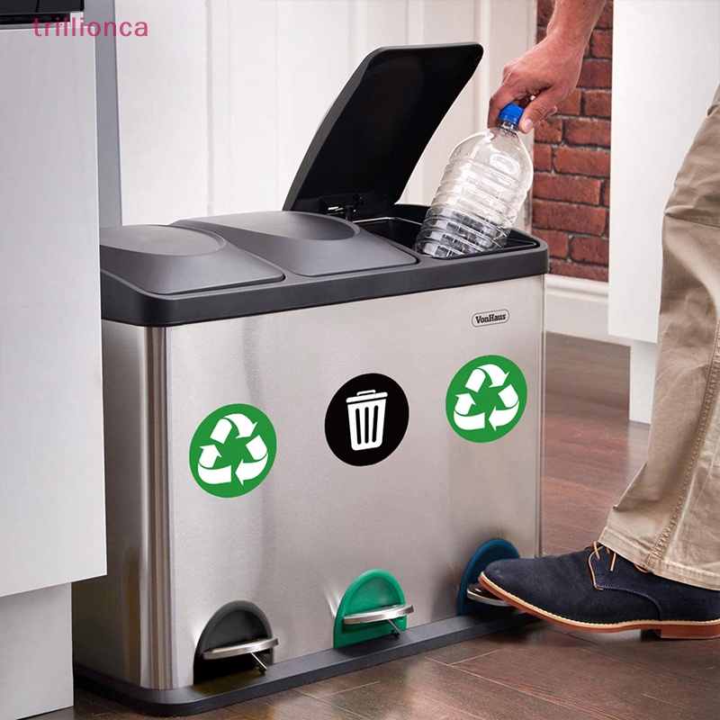 Recycle And Trash Bin Logo Stickers (6 Pack Green) 4in X 4in - Organize