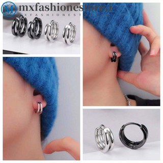 MXFASHIONE Cool Men Hoop Earrings Simple Punk Jewelry Stud Earrings Multi layer Round Circle Double Circle Black Hip Hop For Boys Ear Studs Multicolor Shopee Singapore