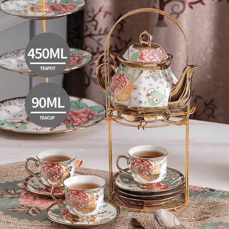 HOMELY Mini Coffee Set Mini Tea Set 14Pcs Household Ceramic Flower ...