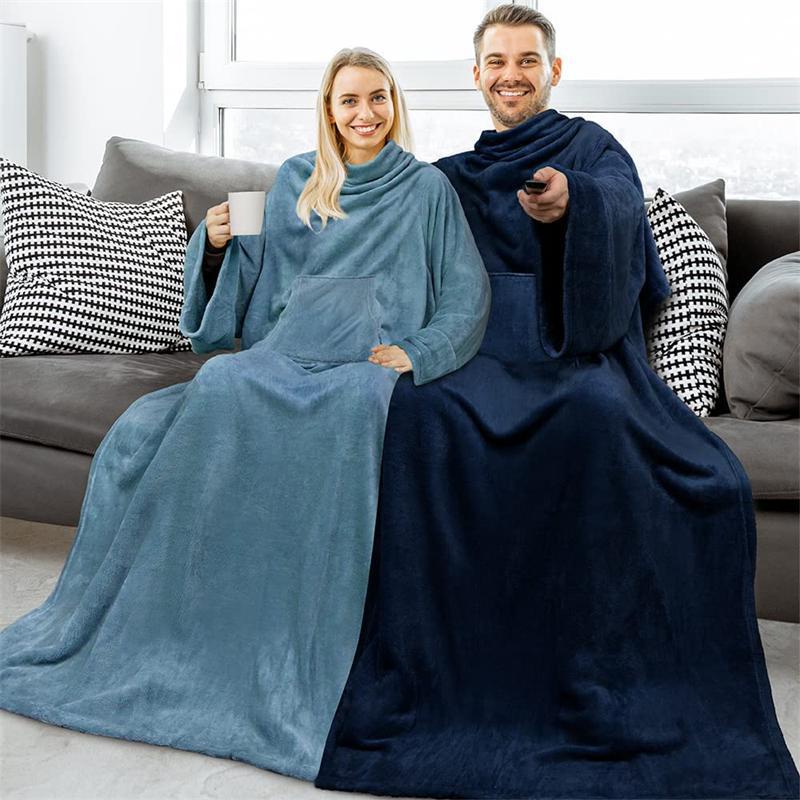 Lazy People creative Hot Sale with Sleeves Can Wear Blankets TV Wrapped Blankets Flannel Lazy TV Blankets with Mouth Shopee Singapore