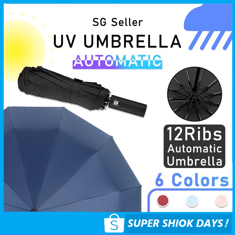 12 Ribs Automatic Umbrella Super Windproof Large Umbrella Auto Open