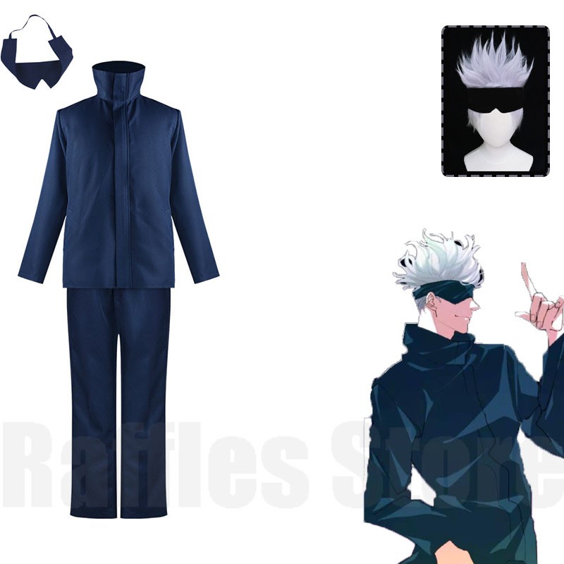 Jujutsu Kaisen Gojo Satoru Gojo Cosplay Costume Eye Patch Wigs Set 