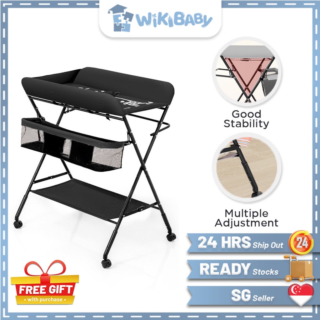 Adjustable Height Baby Folding Changing Table Station with Wheels