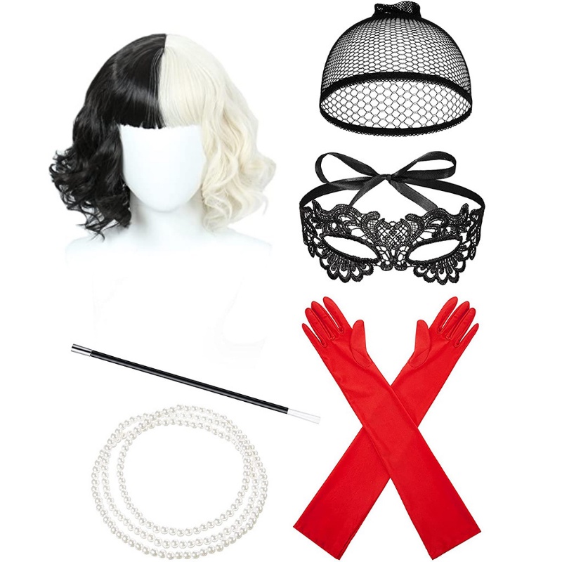 Cruella Deville De Vil Black White Hair Wig Cosplay Halloween Costume ...