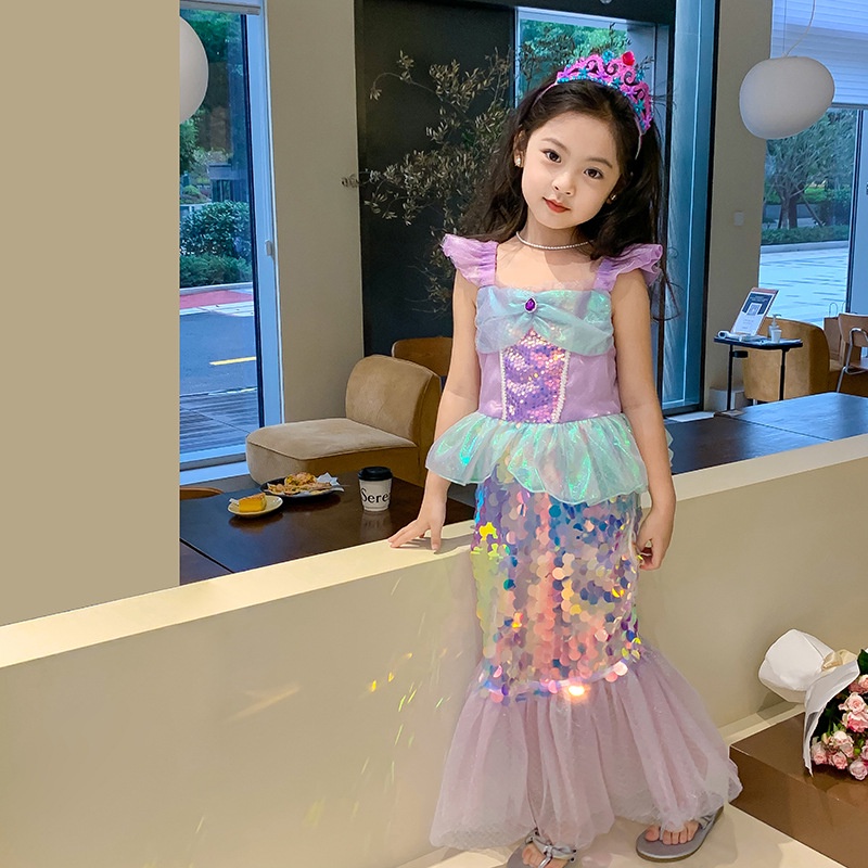 Mermaid Princess for Baby Girl Dress Up Ariel Costume Sequinned Fish Tail Children Birthday Party Cosplay Outfits Shopee Singapore