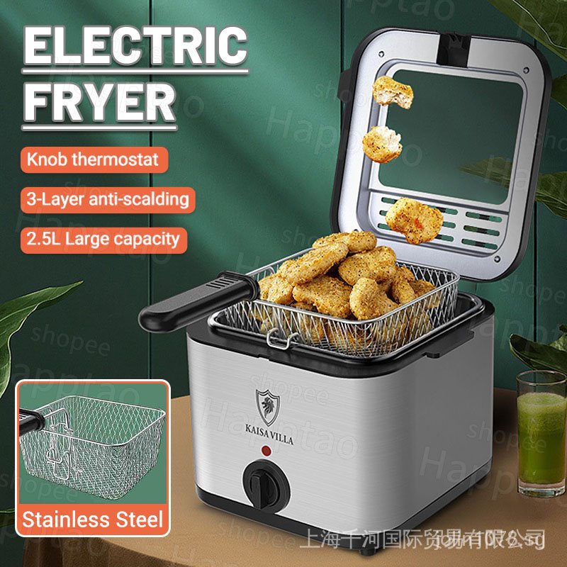 ElectricHousehold Deep Fryer With Stainless Steel Basket 2.5L Mechanical Oil Fryer Temperature