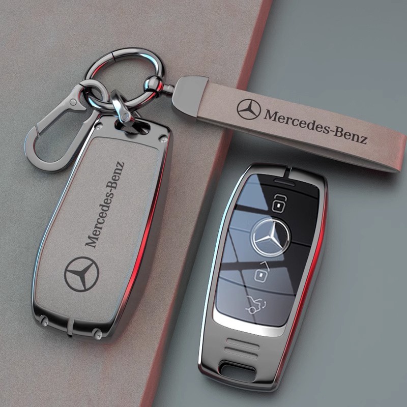 thumbnail image 2 of Leather Car Key Fob Cover Case For Mercedes-Benz - 2-Button Flip Key (Model M6) - Black 2 of 3