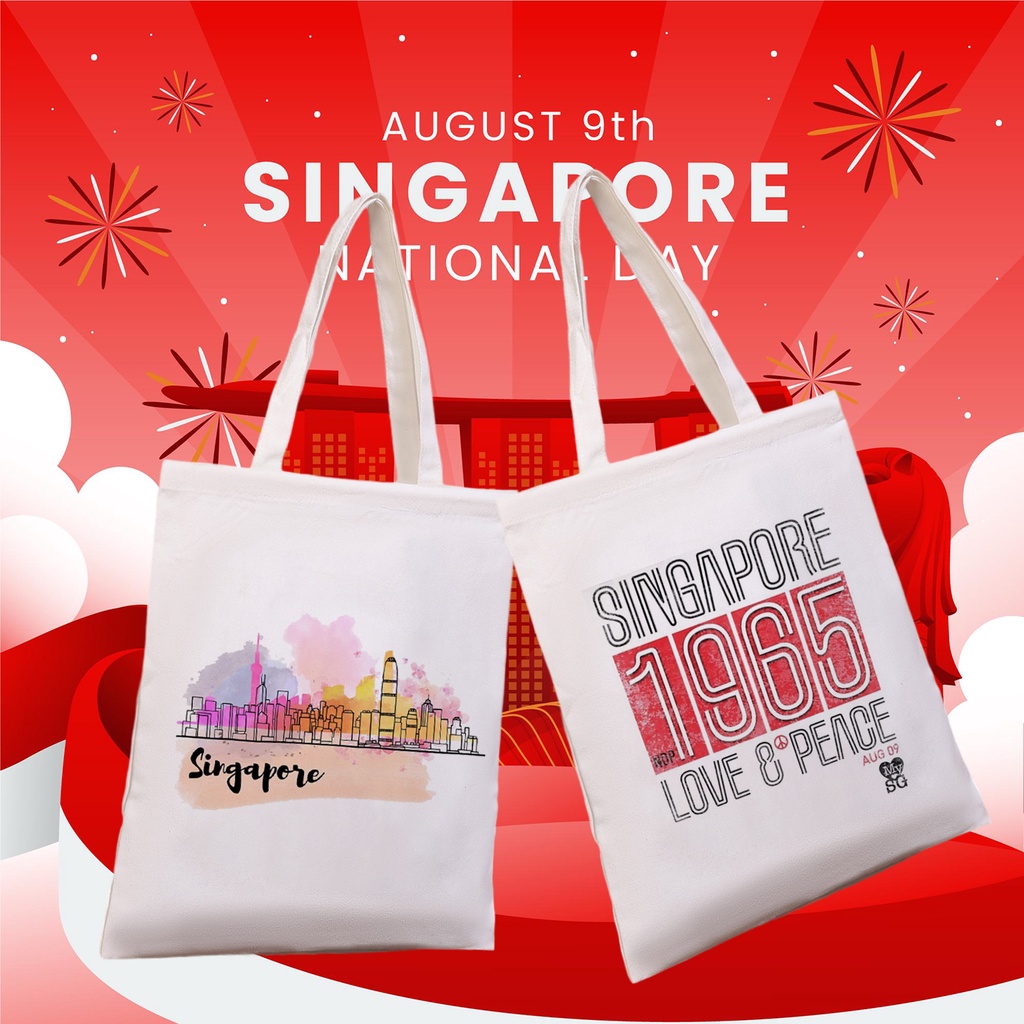 Singapore City Print White Tote Bags Singapore Travel Bag Reusable