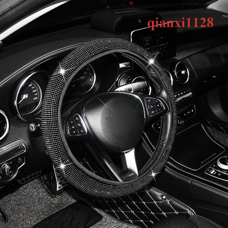 qianxi1128 Car Rhinestones Steering Wheel Cover With Crystal Diamond Sparkling Car Steering Wheel Protector