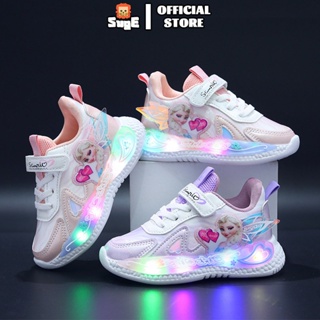 Disney Frozen Girls Cartoon Casual Shoes Led Light Up Sneakers