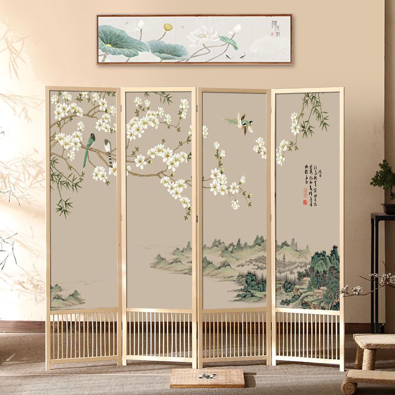 Solid wood screen partition modern simple home folding mobile living ...