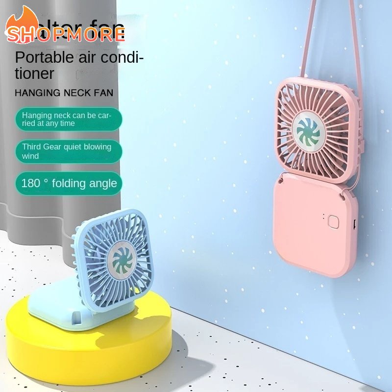 (Lanyard + Cable) Summer Mini Portable Foldable Table Electric Fan With