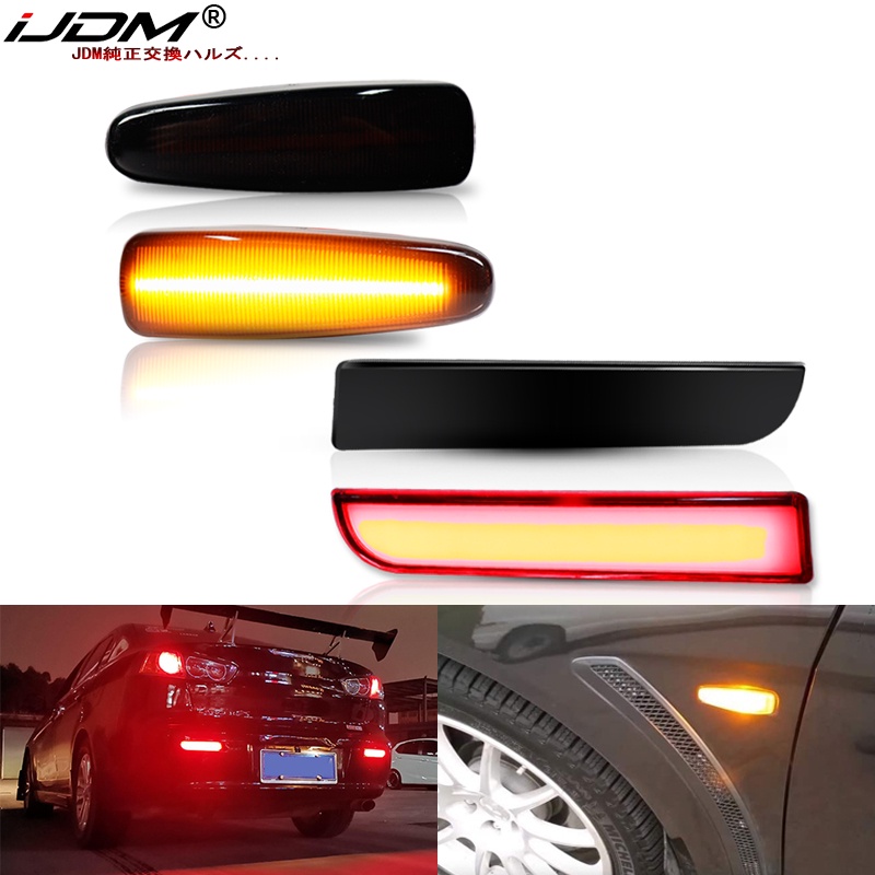 2 Black Smoked Lens LED Rear Bumper Reflector Tail Brake Stop Light