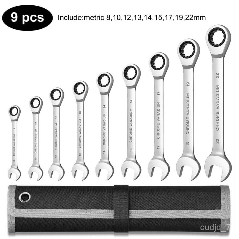 YQ6 Ratcheting Combination Wrench Set,Metric Chrome Vanadium Steel Hand
