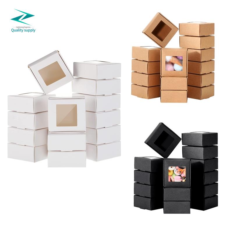 50 Pieces Mini Kraft Paper Box with Window Present Packaging Box Treat ...