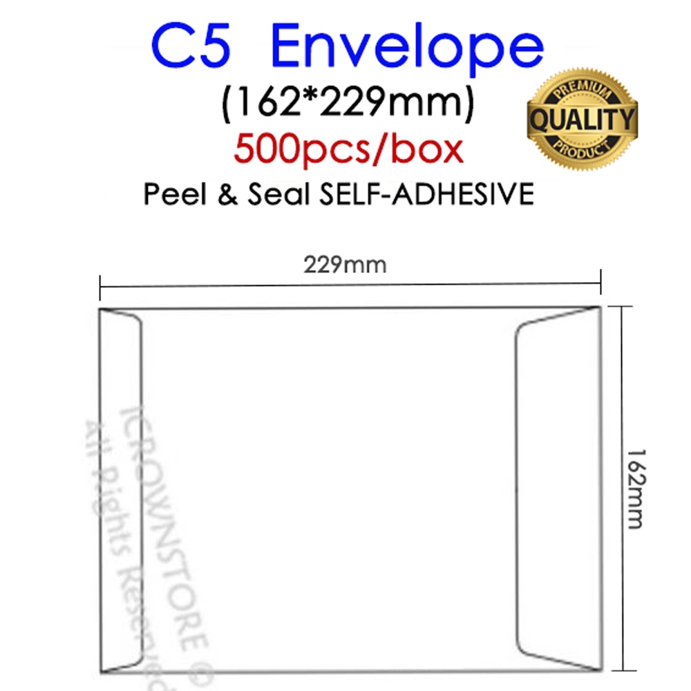 C5 A5 Envelope (500pcs) 162*229mm Peel Seal SelfAdhesive for Cards