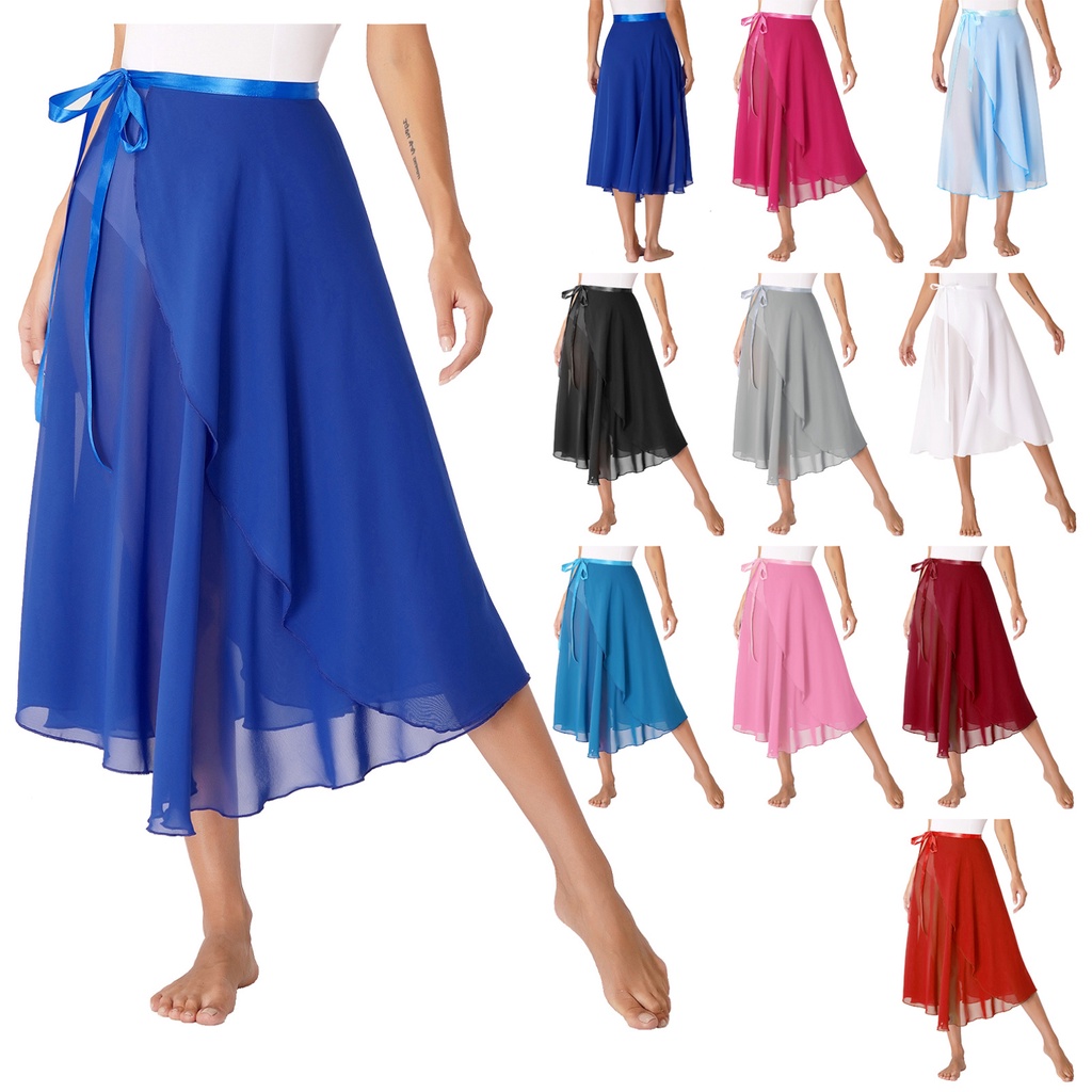 Womens Lace Up Flowy Skirt Ballet Modern Dance Training Costume Solid Color High Waist Midi Skirts Shopee Singapore