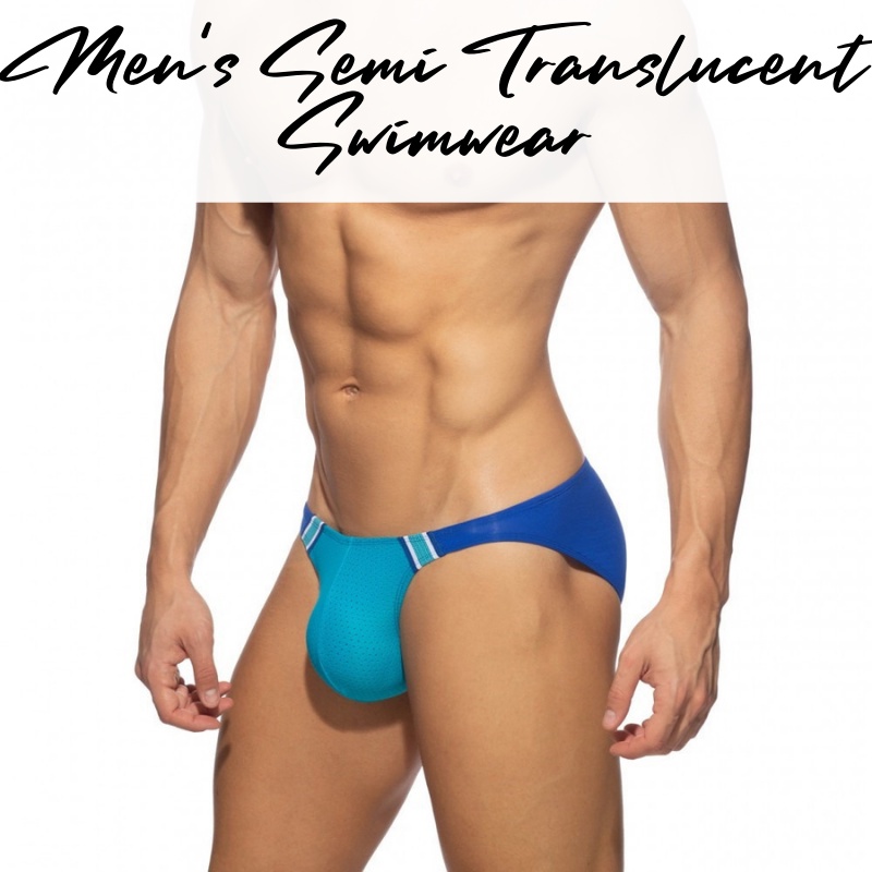 Men's Swimwear Dual Color Translucent Brief Swim Trunks with