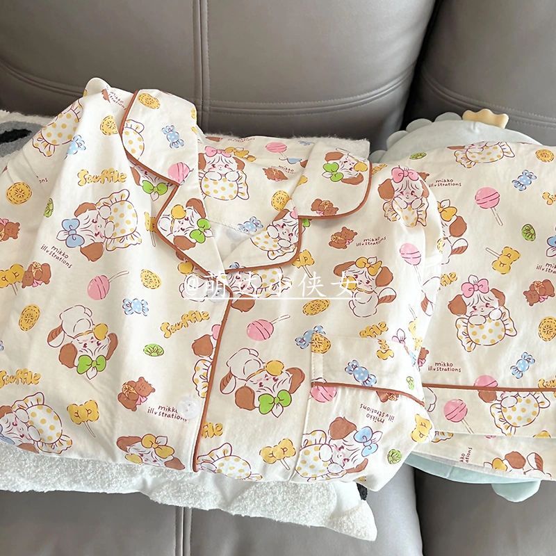 可爱Mikko猫睡衣女短袖风日系卡通学生家居服套装外穿Lovely cat Mikko pajamas women short-sleeved ...