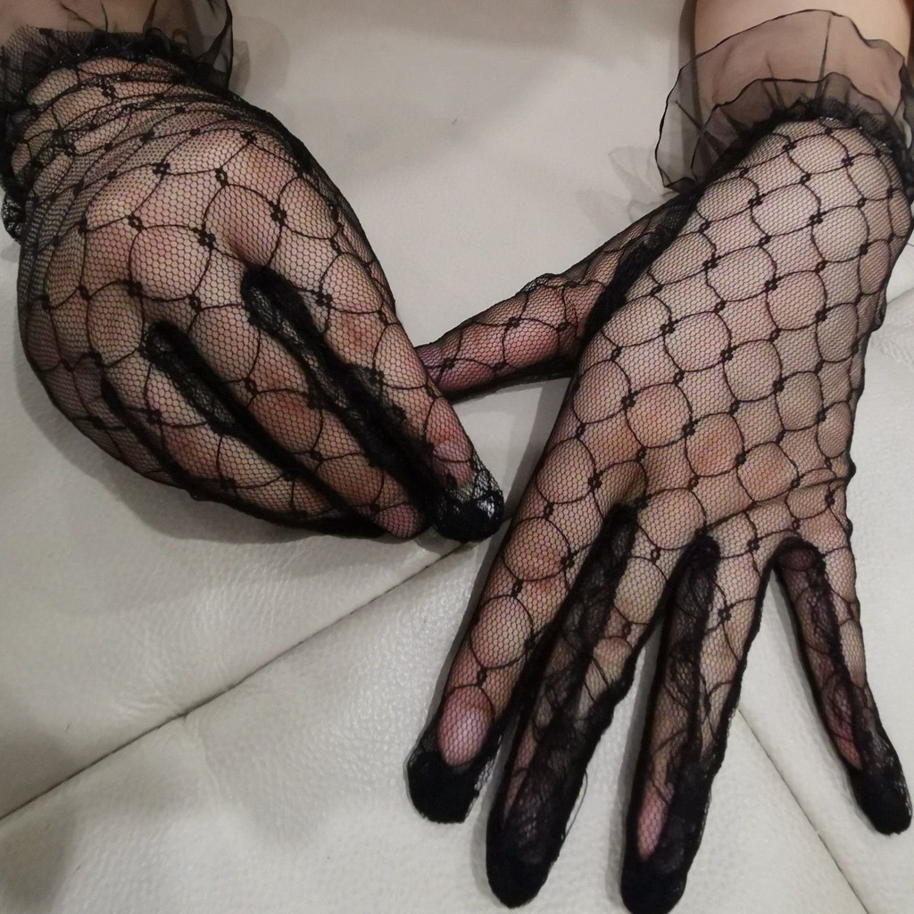 Retro Black Gloves Mesh Thin Photo Taking Oversleeves Formal Dress