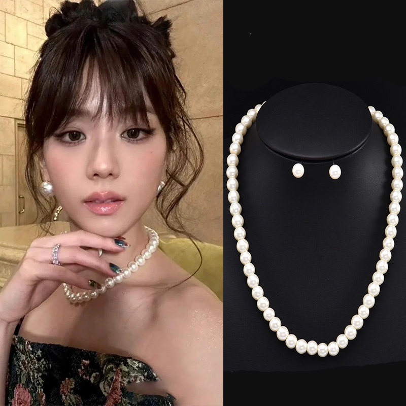 Vintage Simple Pearl Chain Choker Necklace for Women Wedding