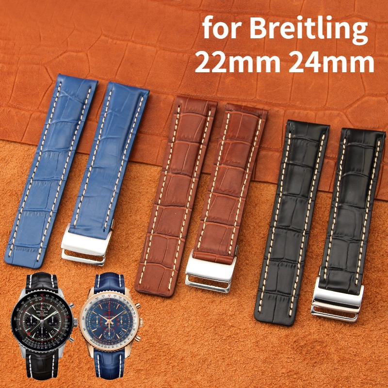 Cowhide Genuine Leather Watch Strap 22mm 24m Band for Breitling Watchband Avenger navitimer Premier Bracelet Folding Buckle Shopee Singapore