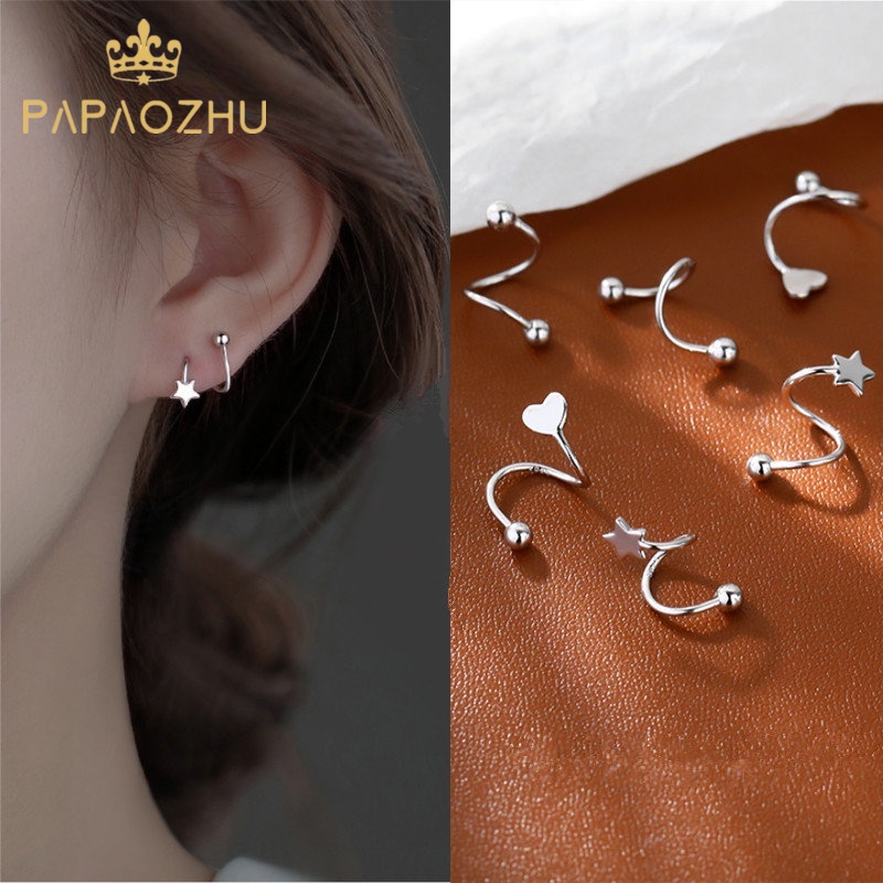 PAPAOZHU Hypoallergenic Stainless Steel Star Heart Spiral Stud Earrings for Women Girls Elegant Twisted Piercing Cuff Earring Fashion Ear Jewelry Gift