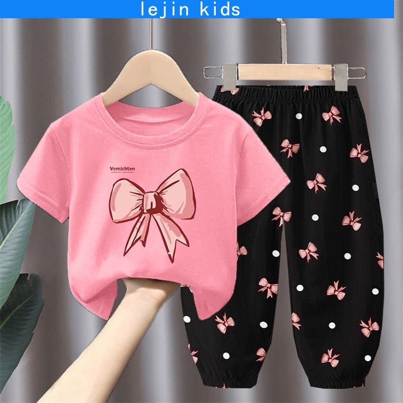 Girls Summer New Fashion Sports Cotton 2pcs T-shirts+Pants Suits 5