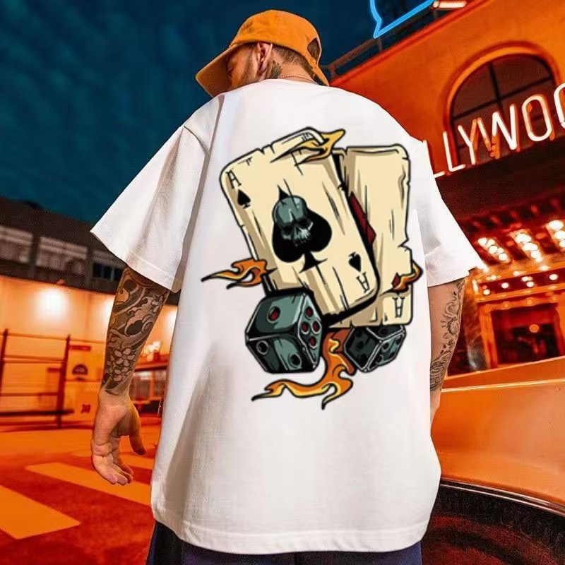 orange black and white graphic tee