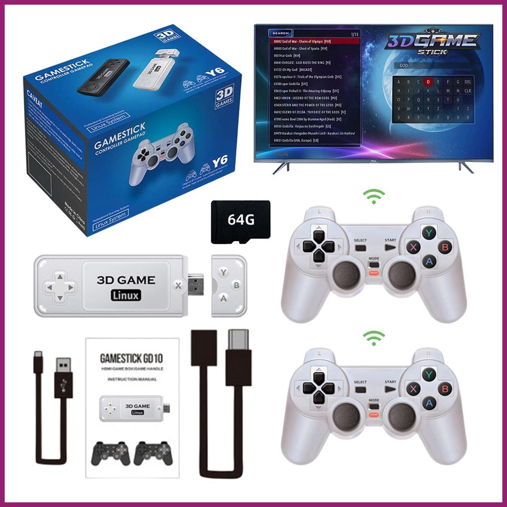 Wireless Retro Game Stick with Gamepad 4K Output Plug and Play Emulator