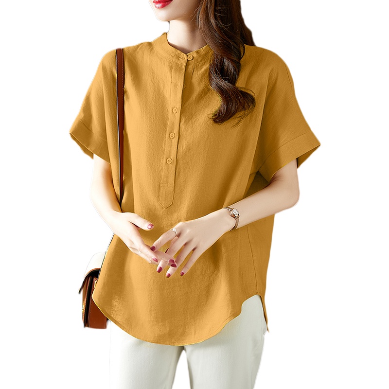 ZANZEA Women's Elegant Stand Collar Short Sleeve Half Placket